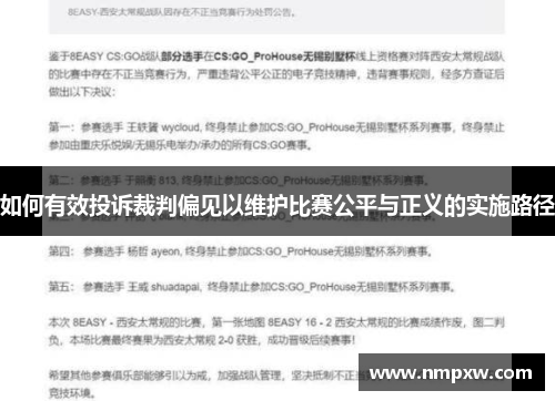 如何有效投诉裁判偏见以维护比赛公平与正义的实施路径